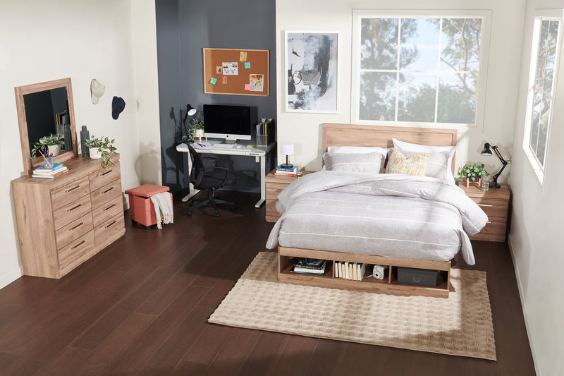 Oakley Platform Bed with Headboard & Storage Frame, Made in Canada, Natural - Queen Size