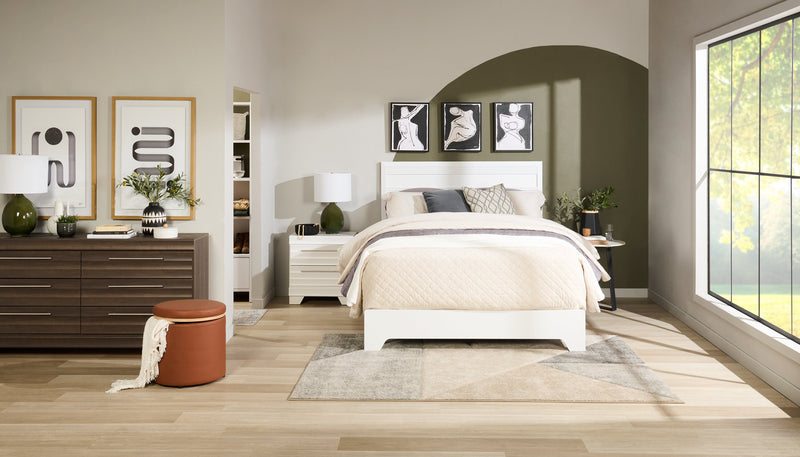 Olivia Panel Bed with Headboard & Frame, Made in Canada, White - Queen Size