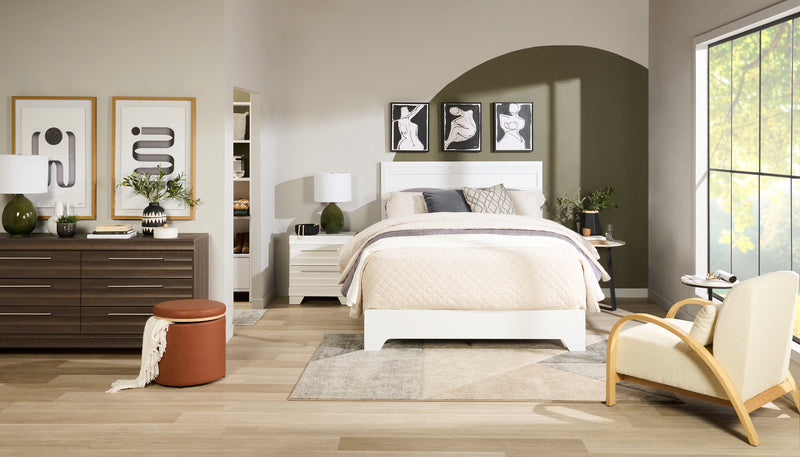 Olivia Panel Bed with Headboard & Frame, Made in Canada, White - Queen Size