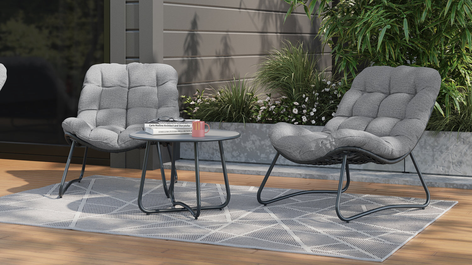Oslo 3-Piece Outdoor Patio Conversation Set with Lounger Chairs