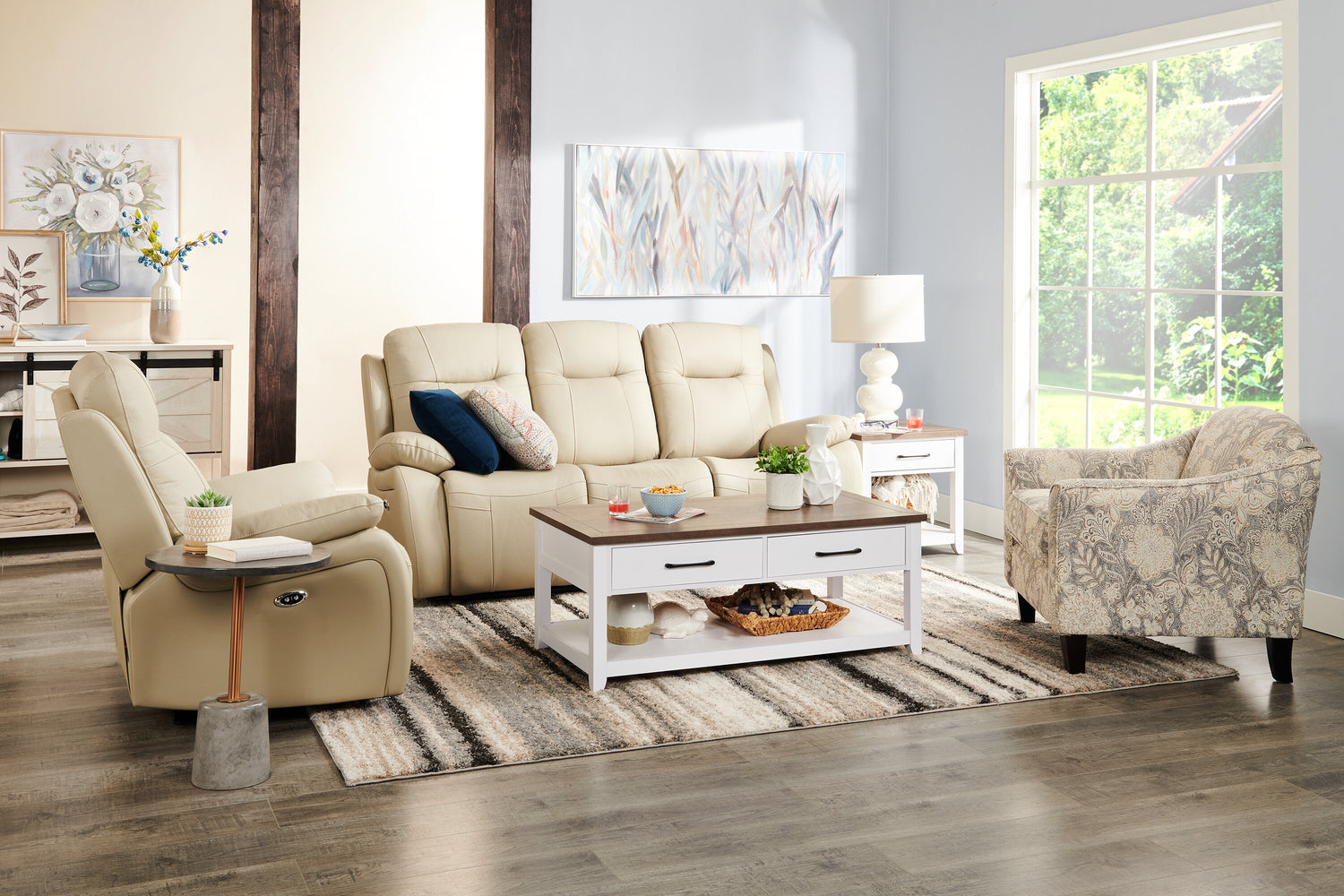 Kora 83" Beige Genuine Leather Power Reclining Sofa with USB Ports