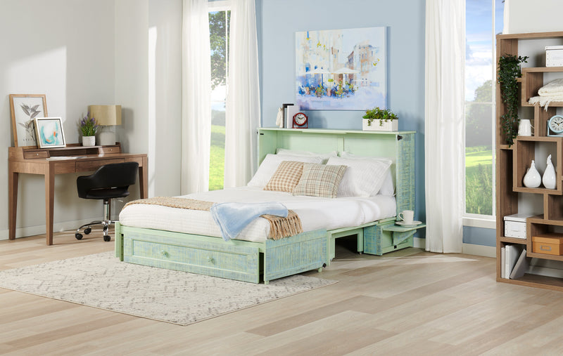 Parker Cabinet Bed with Memory Foam Mattress, Seafoam - Queen Size