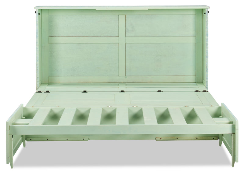 Parker Cabinet Bed with Memory Foam Mattress, Seafoam - Queen Size