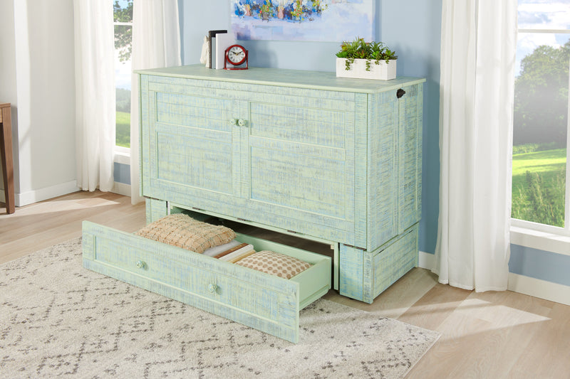 Parker Cabinet Bed with Memory Foam Mattress, Seafoam - Queen Size