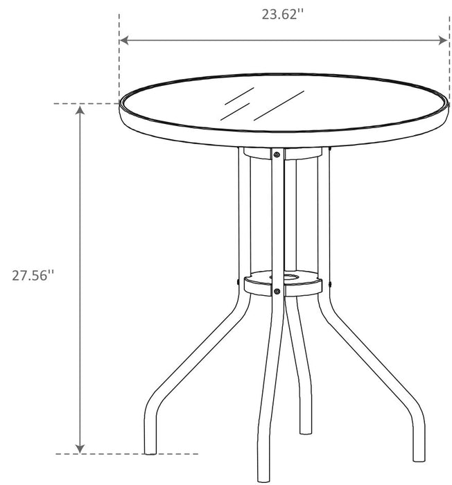 Paris Outdoor Patio Bistro Table - Round, Glass Table Top, Powder Coated Steel Frame - Black