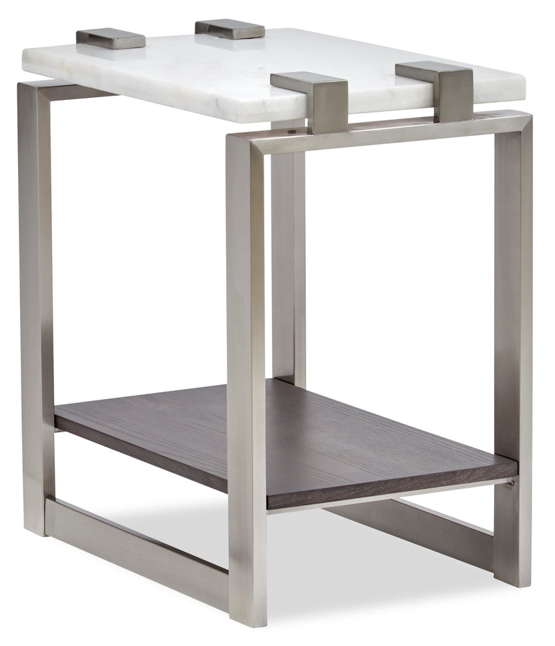 Paradox 16" Modern Chairside Table with Shelf White Marble Top wi