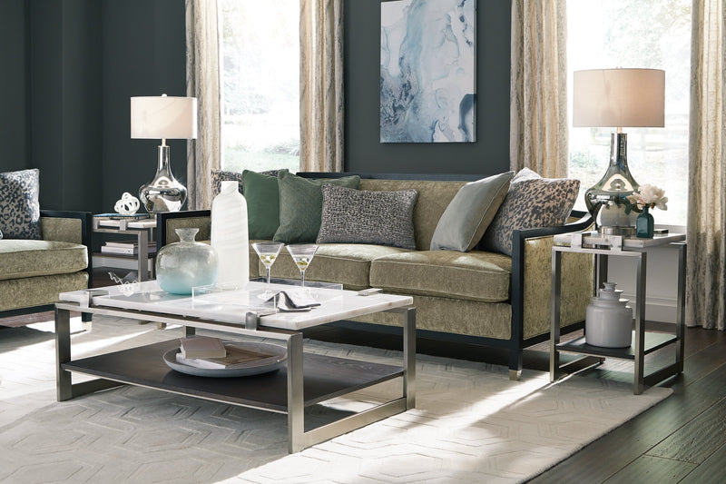 Paradox 22\" Modern End Table with Shelf - White Marble Top with Brushed Platinum Frame