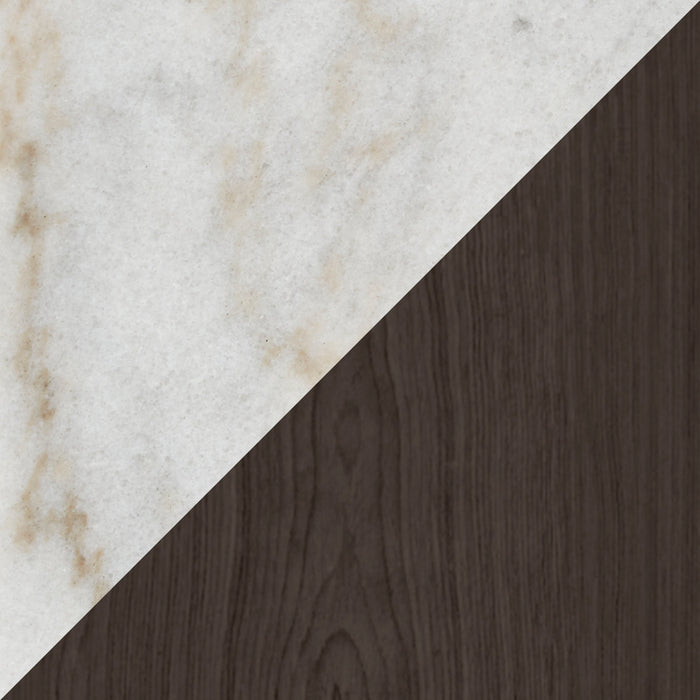 Paradox 22\" Modern End Table with Shelf - White Marble Top with Brushed Platinum Frame