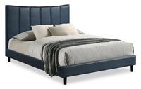 Paseo Platform Bed in Navy Vegan-Leather Fabric - Queen Size  