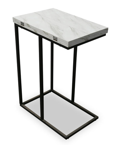 Pia 18" C-Table with Expandable Top - White Marble|Table Pia de 18 po en forme de C avec dessus extensible - marbre blanc