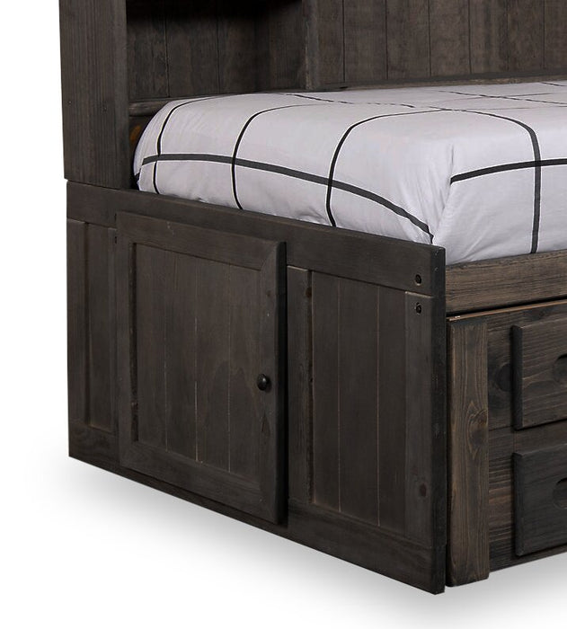 Piper Storage Bed with Bookcase Headboard for Kids, Solid Pine, Driftwood Grey - Full Size