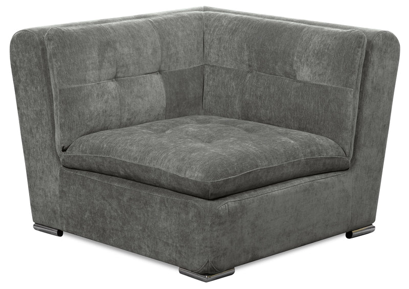 Scott Living Plaza Modular 42.5\" Fabric Corner Chair with Tufted Back Cushions and Metal Legs - Grey