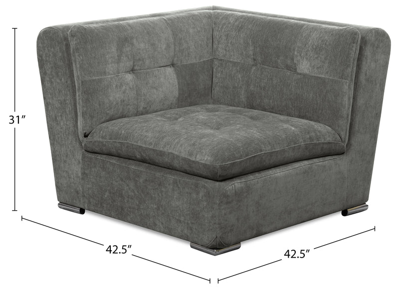 Scott Living Plaza Modular 42.5\" Fabric Corner Chair with Tufted Back Cushions and Metal Legs - Grey