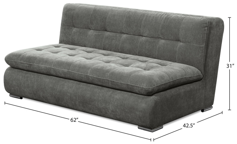 Scott Living Plaza Modular 63\" Fabric Armless Loveseat with Tufted Back Cushions and Metal Legs - Grey