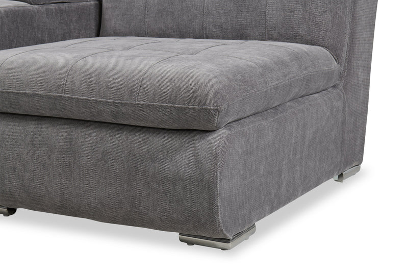 Scott Living Plaza Modular 5-Piece Fabric Sectional with Storage Console, Dual Cupholders and Ottoman - Grey