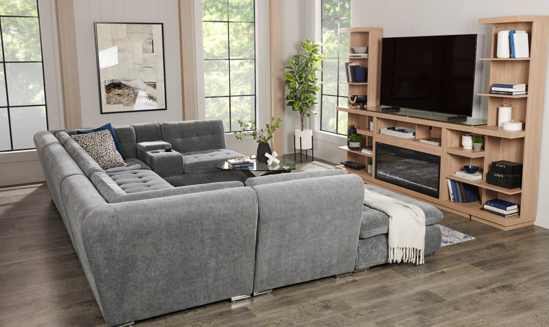 Scott Living Plaza Modular 7-Piece Fabric Sectional with Storage Console and Dual Cupholders - Grey