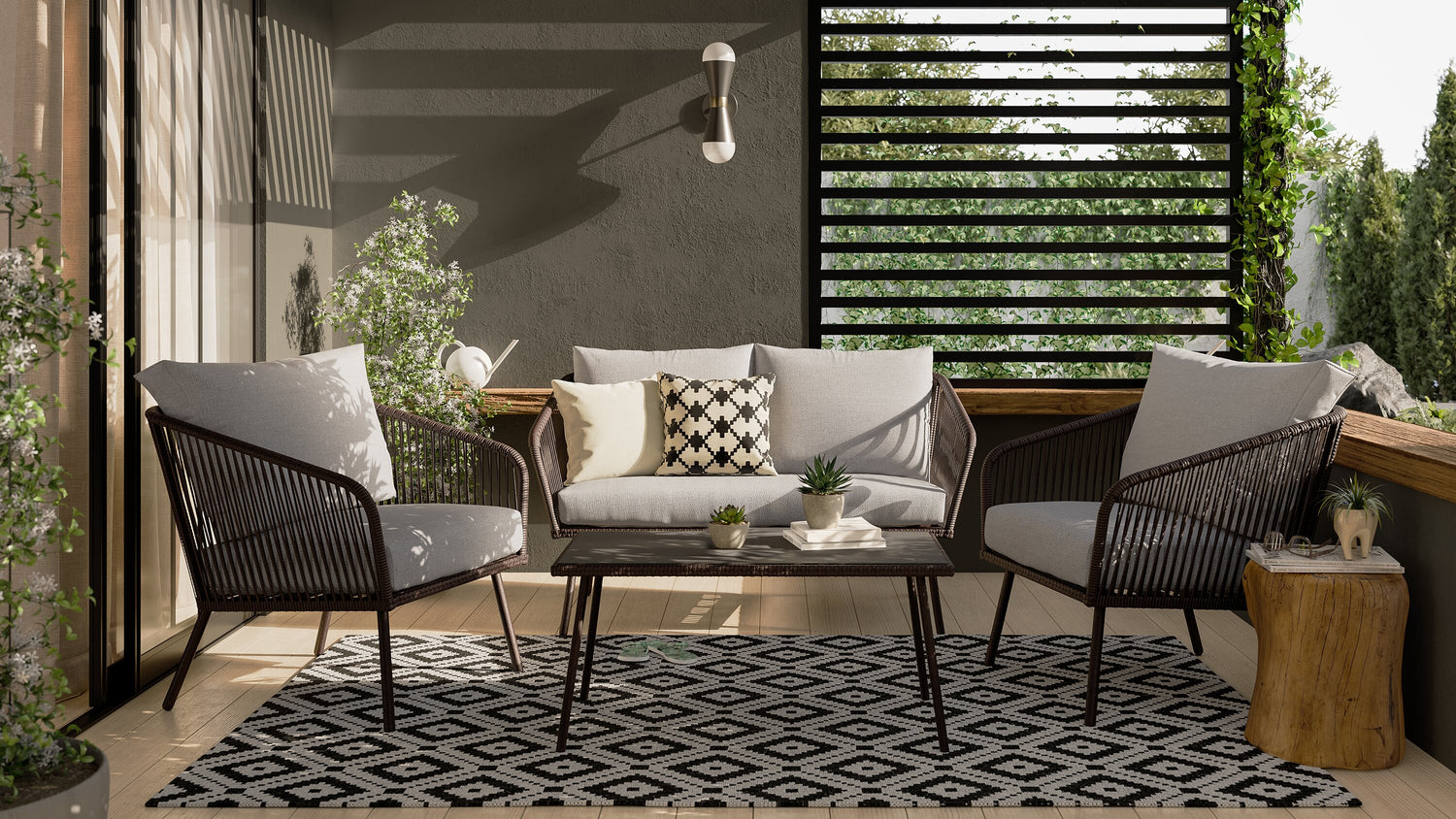 Porto 4-Piece Outdoor Patio Conversation Set with Loveseat,