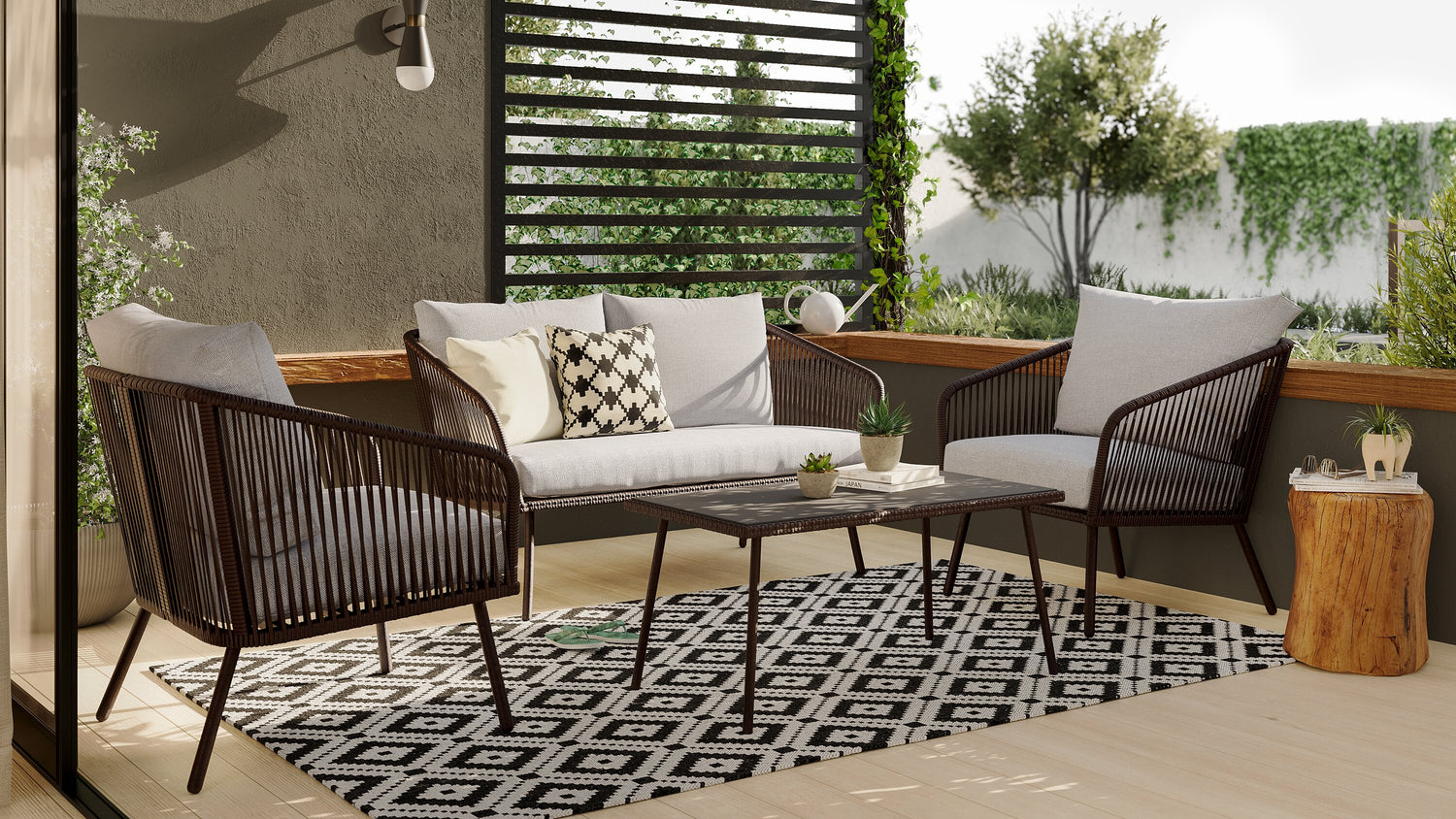 Porto 4-Piece Outdoor Patio Conversation Set with Loveseat,