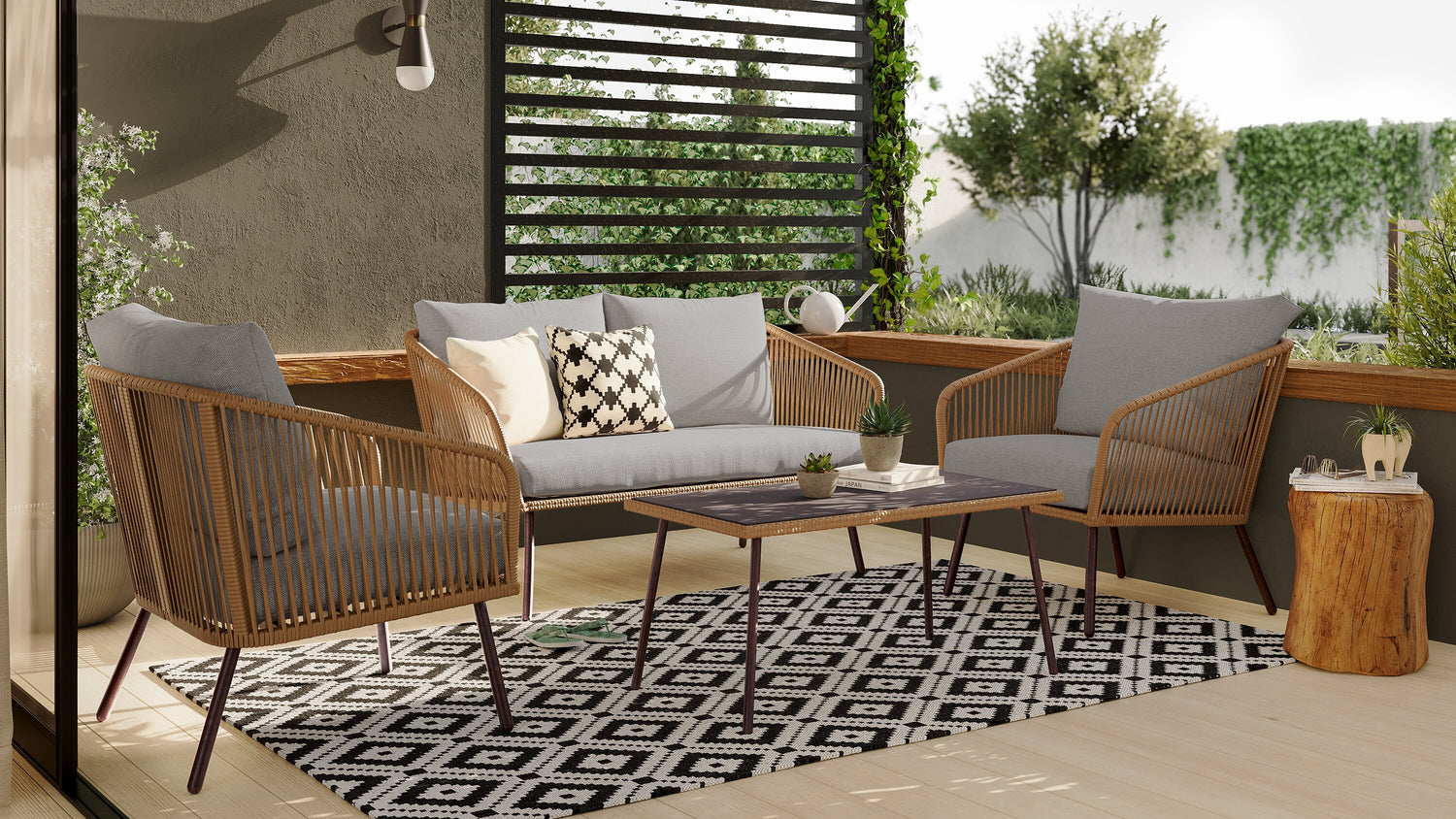 Porto 4-Piece Outdoor Patio Conversation Set with Loveseat,