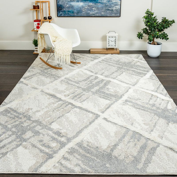 Lola Lattice Lines Cream Shag Area Rug - 6'7\" x 9'6\"