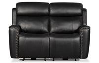 Quincy Genuine Leather Reclining Loveseat - Black 