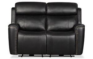 Quincy Genuine Leather Reclining Loveseat - Black