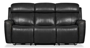 Quincy Genuine Leather Power Reclining Sofa - Black