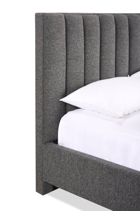 Kort & Co. Rain Upholstered Platform Bed in Charcoal Fabric, Tufted - Queen Size
