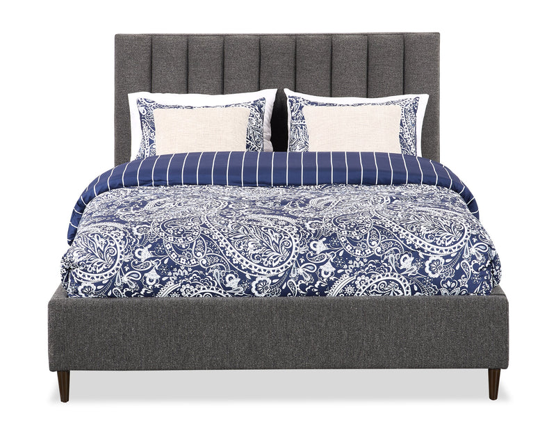 Kort & Co. Rain Upholstered Platform Bed in Charcoal Fabric, Tufted - Queen Size