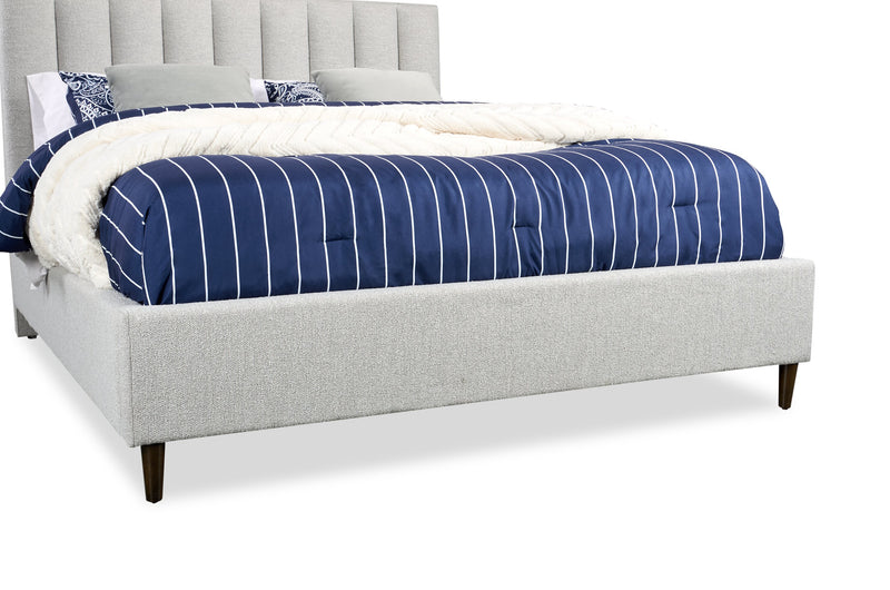 Kort & Co. Rain Upholstered Platform Bed in Taupe Fabric, Tufted - Queen Size