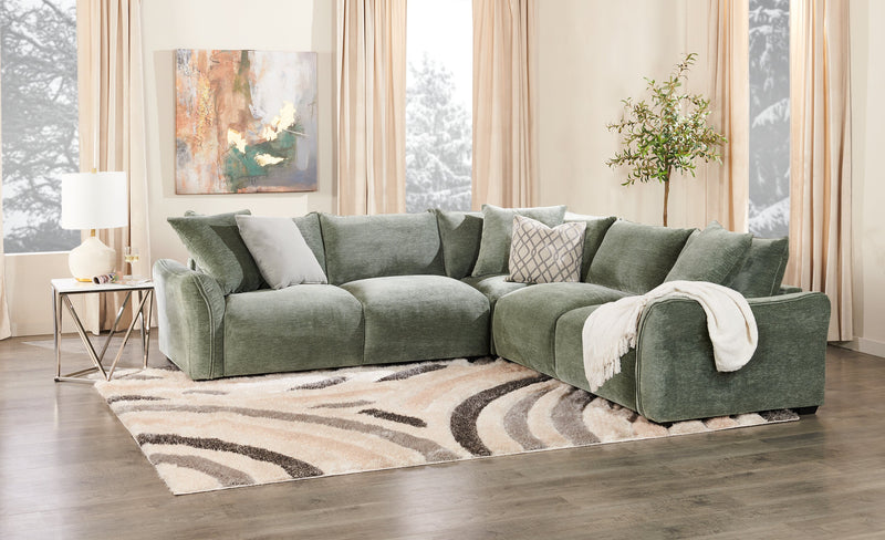 Reflect 3-Piece Chenille Fabric Sectional with Reversible Back Cushions - Green
