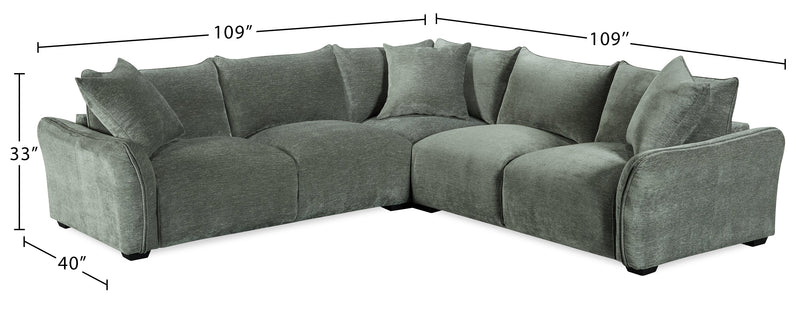 Reflect 3-Piece Chenille Fabric Sectional with Reversible Back Cushions - Green