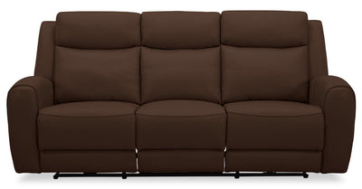 Reign 87" Top-Grain Genuine Leather Power Reclining Sofa with USB Ports - Silverado Chocolate Brown | Sofa à inclinaison électrique Reign de 87 po en cuir véritable de qualité supérieure avec ports USB - brun chocolat Silverado