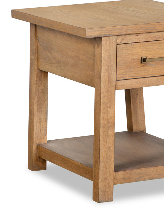 Rhett 22\" Modern End Table with Storage and Shelf - Light Brown Oak