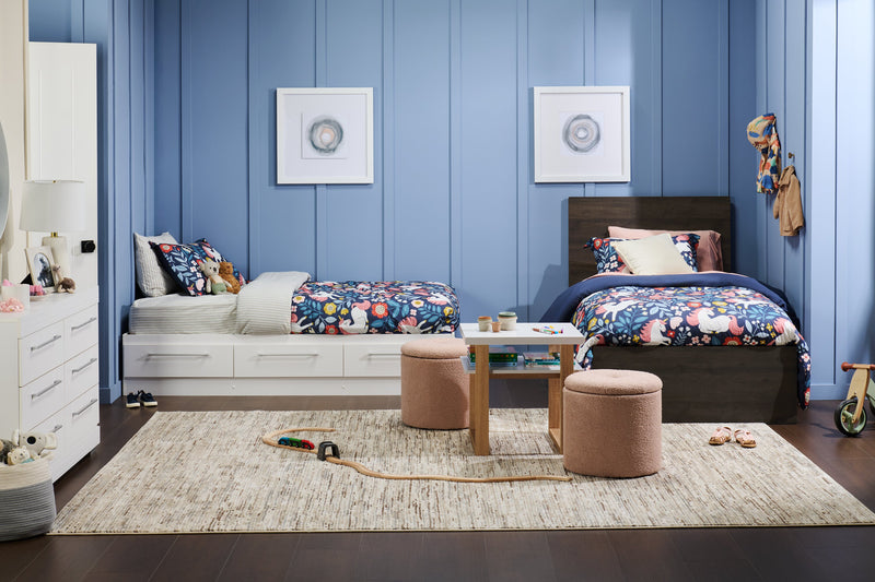 Riley Panel Bed with Headboard & Frame for Kids, Made in Canada, Grey - Twin Size