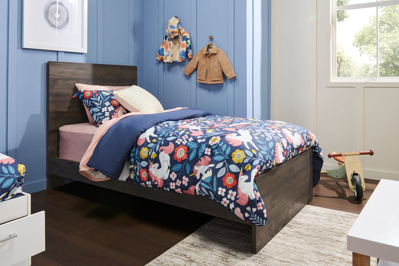 Riley Panel Bed with Headboard & Frame for Kids, Made in Canada, Grey - Twin Size