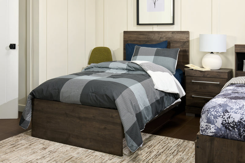 Riley Panel Bed with Headboard & Frame for Kids, Made in Canada, Grey - Twin Size