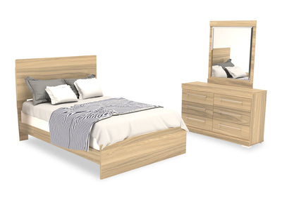 Riley 5pc Bedroom Set with Panel Bed, Dresser & Mirror, Made in Canada, Natural - Full Size | Ensemble de chambre à coucher Riley 5 pièces avec lit à panneaux, commode et miroir, fabriqué au Canada, naturel - format lit double
