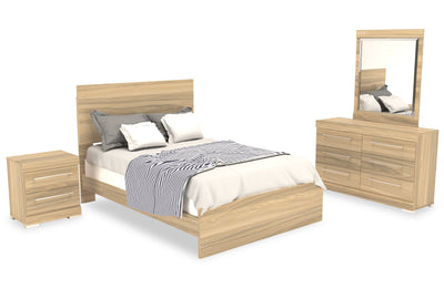 Riley 6pc Bedroom Set with Panel Bed, Dresser, Mirror & Nightstand, Made in Canada, Natural - Full Size | Ensemble de chambre à coucher Riley 6 pièces avec lit à panneaux, commode, miroir et table de nuit, fabriqué au Canada, naturel - format lit double