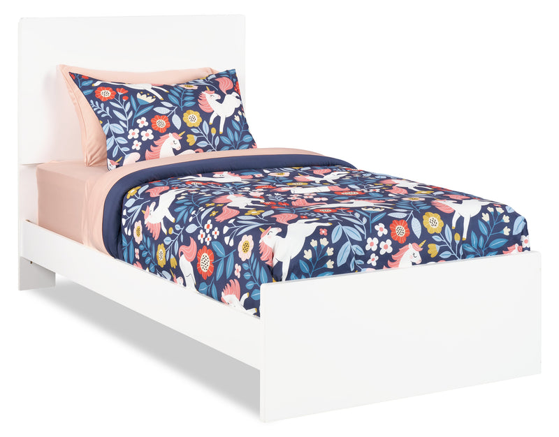 Riley Panel Bed with Headboard & Frame for Kids, Made in Canada, White - Twin Size