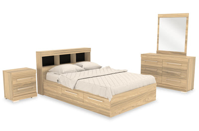 Riley Mates Bed 6pc Set with Bookcase Headboard, Dresser, Mirror & Nightstand, Natural - Full Size | Ensemble lit matelot Riley 6 pièces avec tête de lit bibliothèque, commode, miroir et table de nuit, naturel - format lit double