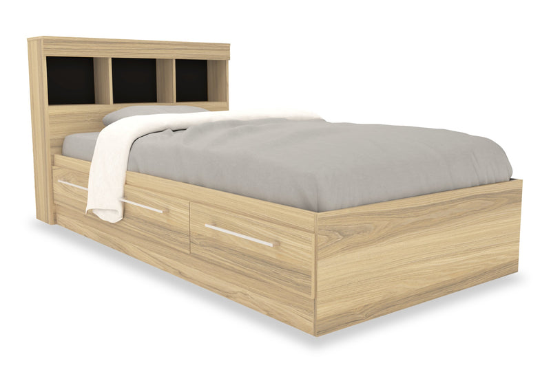 Riley Mates Bed 5pc Set with Bookcase Headboard, Dresser & Mirror, Natural - Twin Size