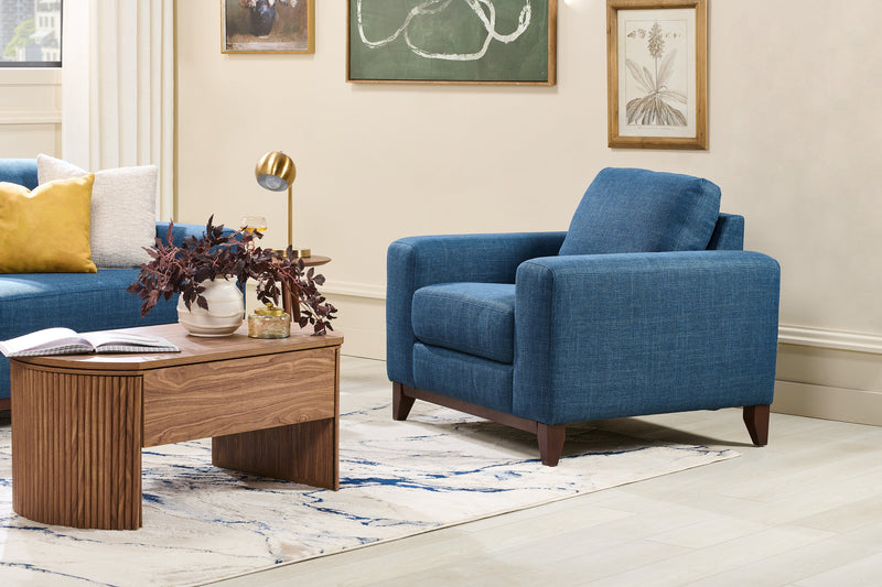 River 40.1\" Linen-Look Fabric Chair with Wood Base and Legs - Blue