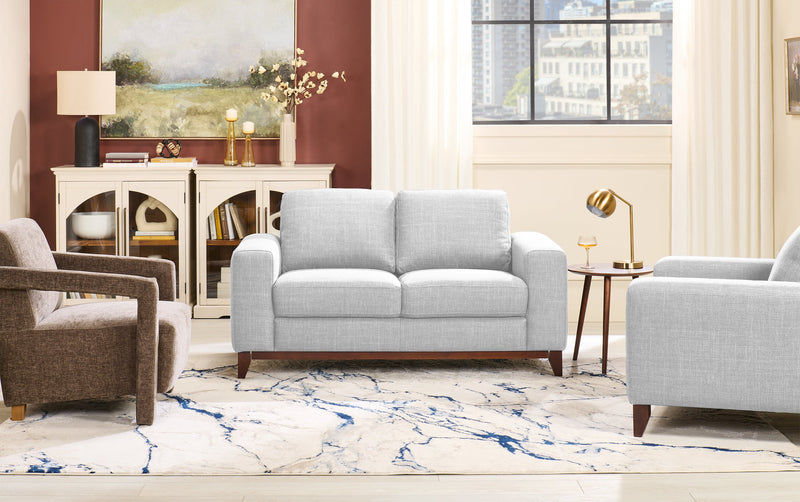 River 63.3\" Linen-Look Fabric Loveseat with Wood Base and Legs - Grey