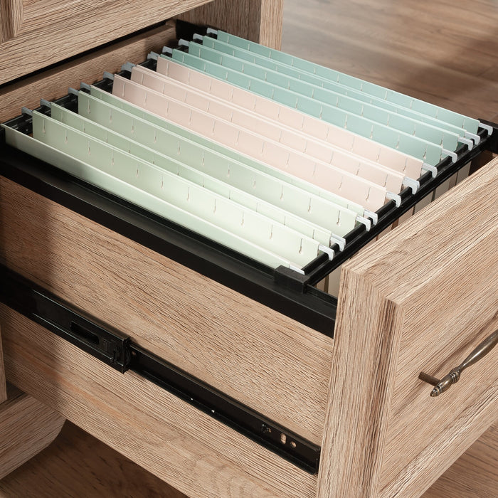 Rollingwood 65.98\" Commercial Grade L-Shaped Office Desk with Keyboard Tray & Storage - Brushed Oak