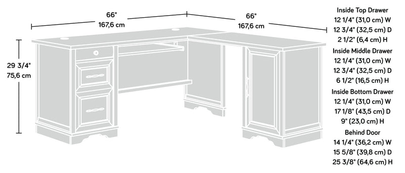 Rollingwood 65.98\" Commercial Grade L-Shaped Office Desk with Keyboard Tray & Storage - Brushed Oak