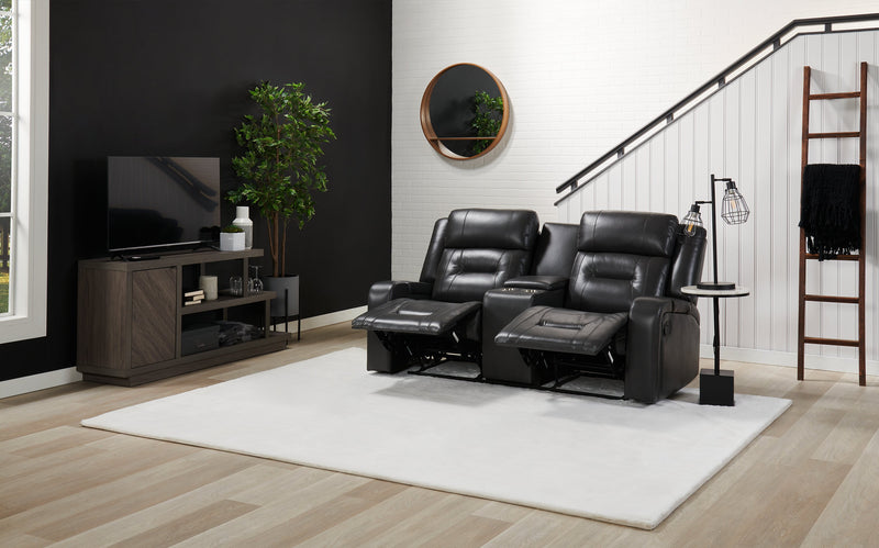 Ryker 72.24\" Faux Leather Reclining Loveseat with Storage Console - Grey