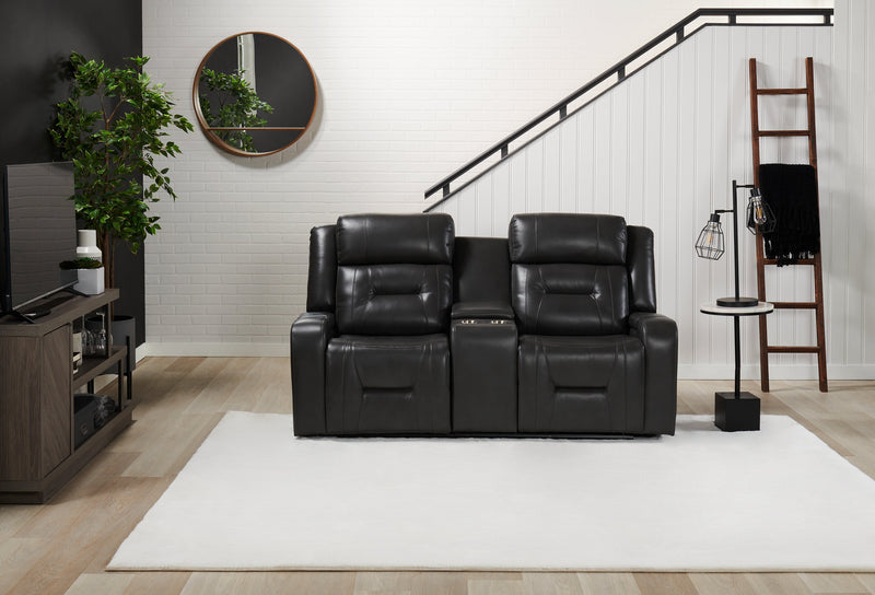Ryker 72.24\" Faux Leather Reclining Loveseat with Storage Console - Grey