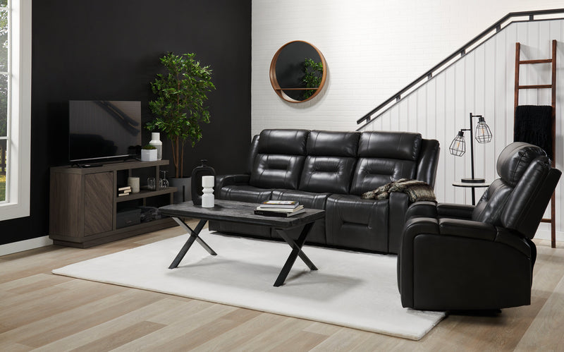 Ryker 82.5\" Faux Leather Power Reclining Sofa with Storage Arms and USB Ports - Grey