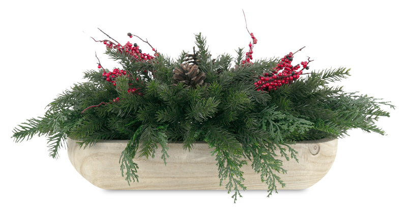 Kort & Co. Pine Berry Wood Trough 